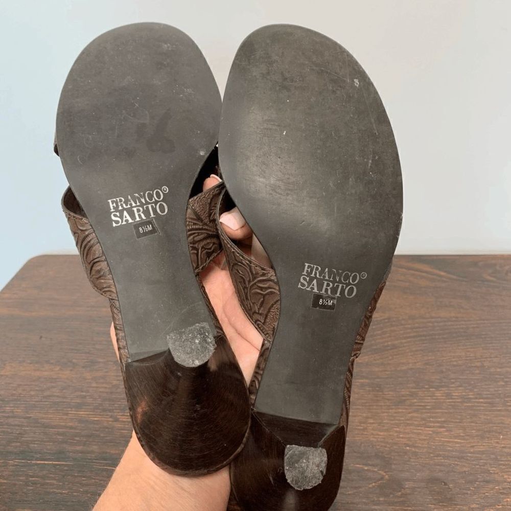 Franco Sarto Women's Leather Mule Heels Slip On Brown Size 8.5M - Picture 4 of 10
